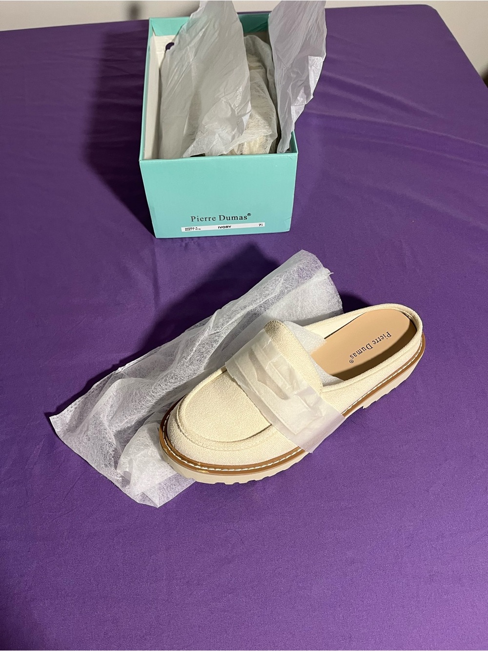 Pierre Dumas Cream Canvas Slip-On Loafer Mule